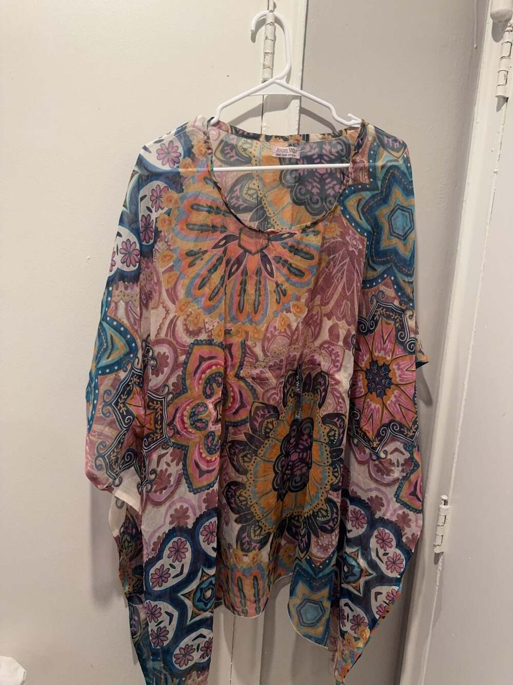 Joan Vass One Size Fits All Paisley Print Sheer Kaftan Cover-Up